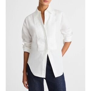Madewell Women White Cotton Poplin Cutaway Tuxedo Button Front Shirt XXS New